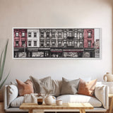 Row Of Buildings Canvas Print, Pencil Sketch City Art, Graffiti Wall Decor, Urban Art Wall Decor, Panoramic, Wall Art, Canvas Print