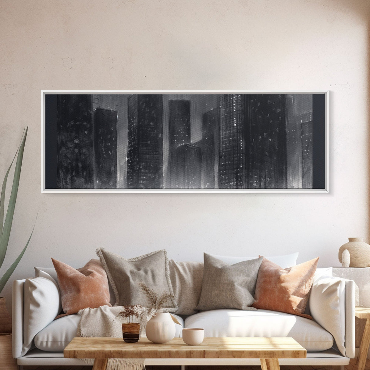 Abstract Buildings Canvas Print, Urban Art, City Art, Cityscape, Skyline, Monochromatic, Wall Decor, Panoramic, Wall Art, Canvas Print