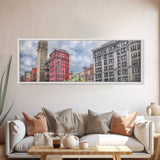 Colored Pencil City Canvas Print, Large Urban Art Print, Cityscape Art, Buildings, Red, Vibrant Art, Panoramic, Wall Art, Canvas Print