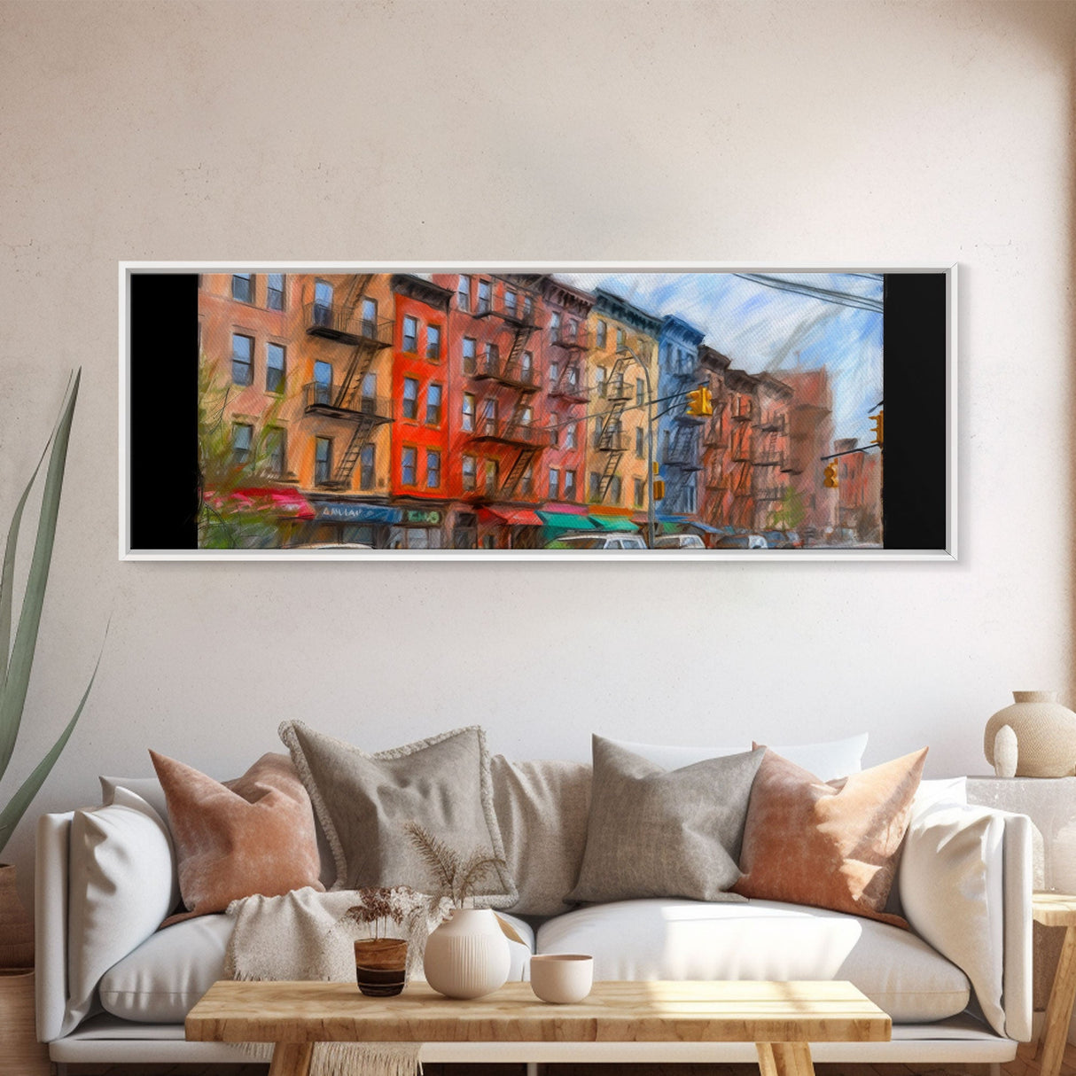 Colorful Abstract Row Of Buildings City Canvas Print, Large Urban Art Print, Cityscape Art, Vibrant Art, Panoramic, Wall Art, Canvas Print