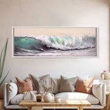 Green Ocean Wall Art Canvas Print, Minimalist Ocean Art, Seascape Wall Decor, Ocean Waves Art Framed, Panoramic, Wall Art, Canvas Print