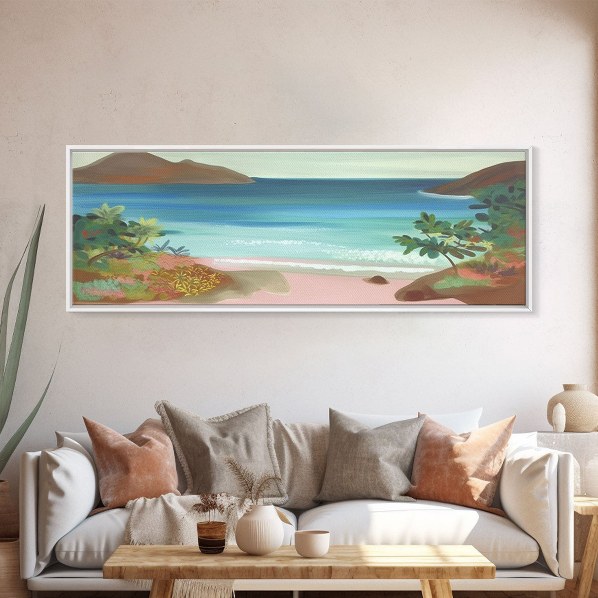 Pastel Beach Wall Art Canvas Print, Beach Sand Wall Art, Seascape Wall Decor, Beach Wall Art Large, Panoramic, Wall Art, Canvas Print