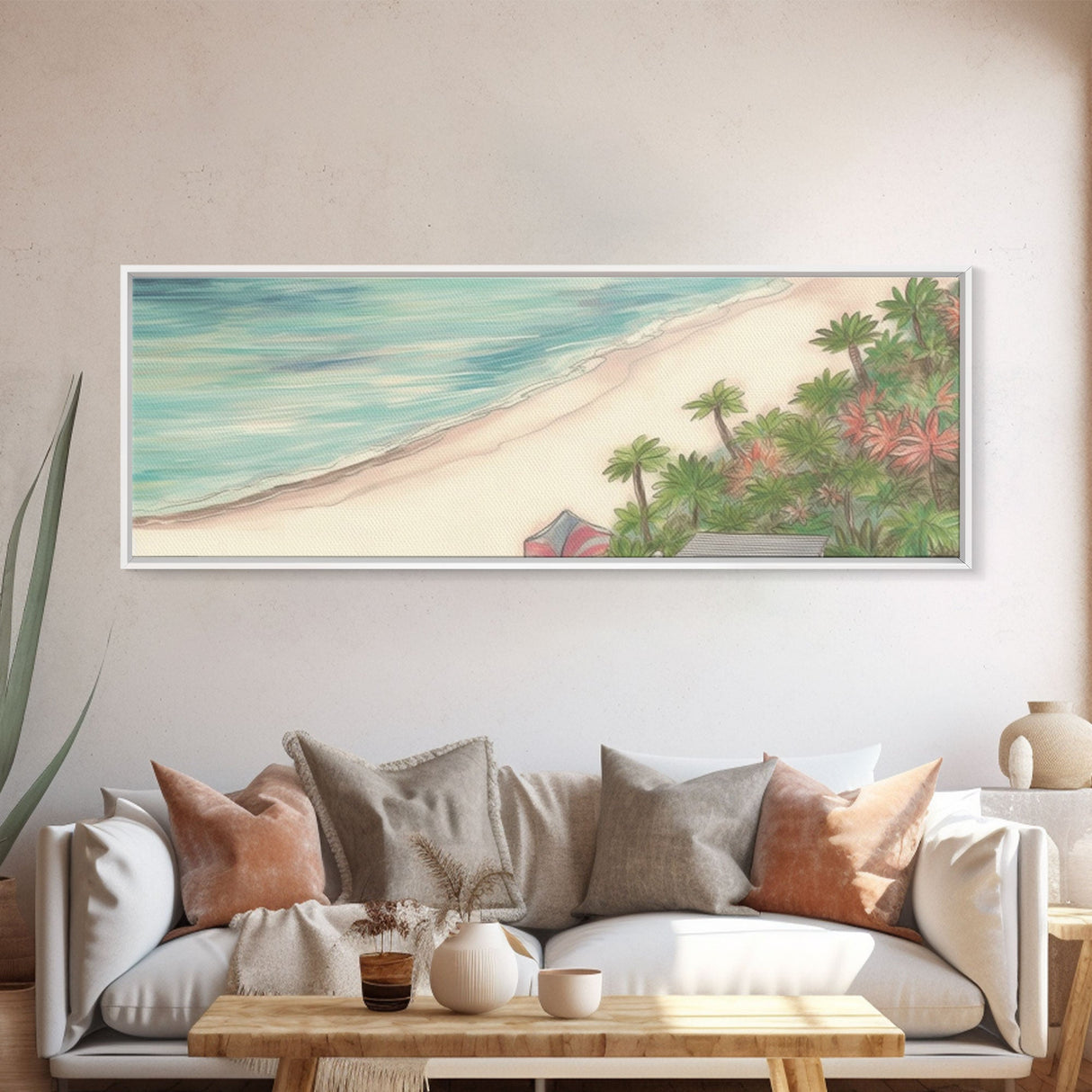 Beach Scene Art Canvas Print, Seashore, Seascape, Canvas Beach Wall Art, Tropical Beach, Waves Wall Art, Panoramic, Wall Art, Canvas Print