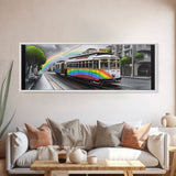 Streetcar Canvas Print, Urban Wall Art, Rainbow Canvas Art, Large Print, Framed Canvas, Wall Decor, Panoramic, Wall Art, Canvas Print