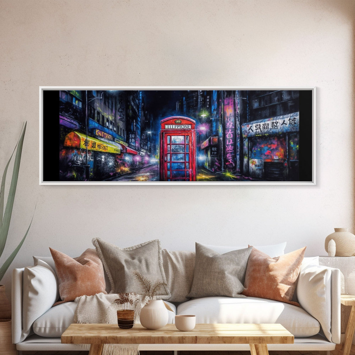 Asian Steet Wall Art, Telephone Booth Art Print, Abstract Canvas Print, Framed Canvas Print, Wall Decor, Panoramic, Wall Art, Canvas Print