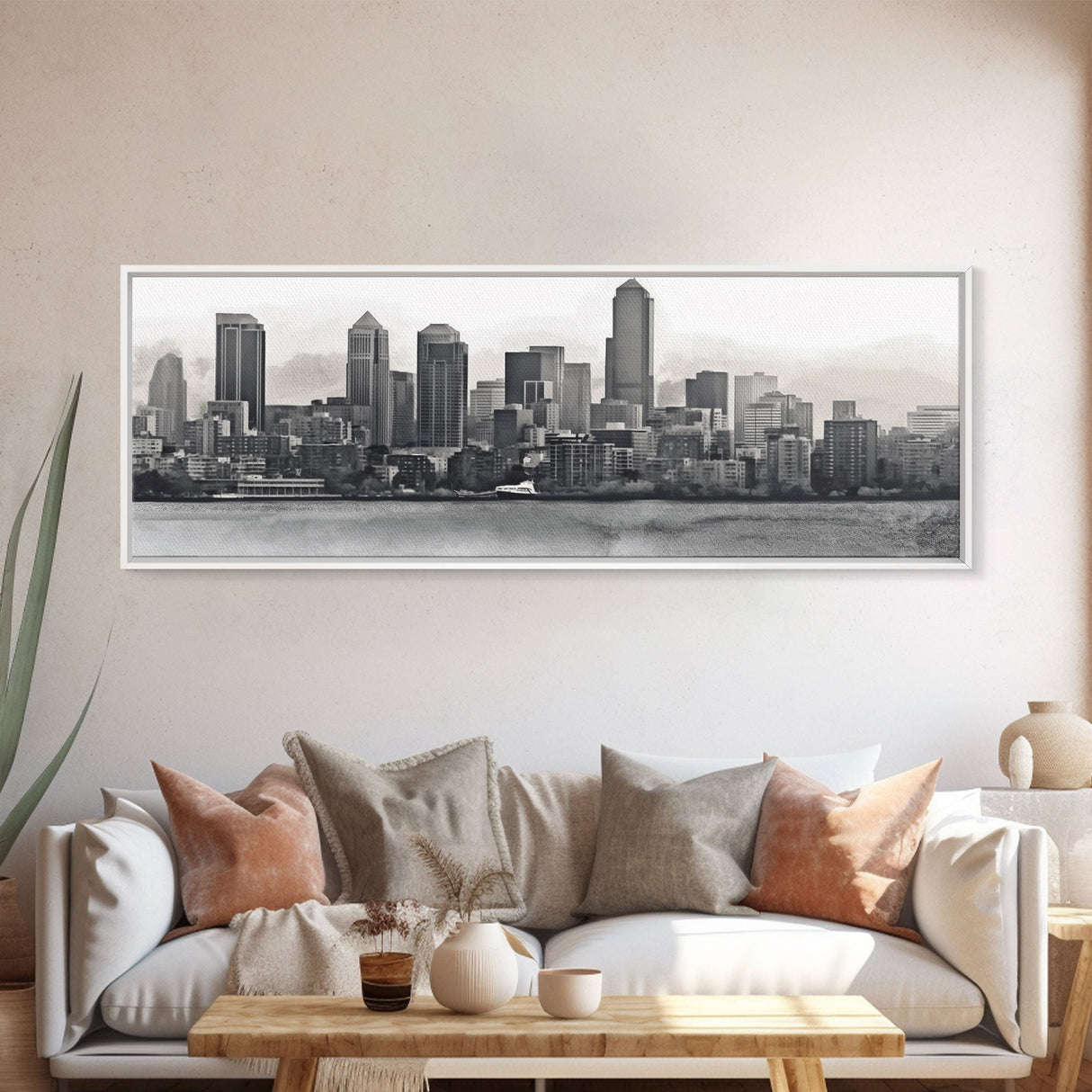 Cityscape Wall Art, City Skyline Wall Art, Black And White Large Art Print, Wall Decor, Framed Canvas, Panoramic, Wall Art, Canvas Print