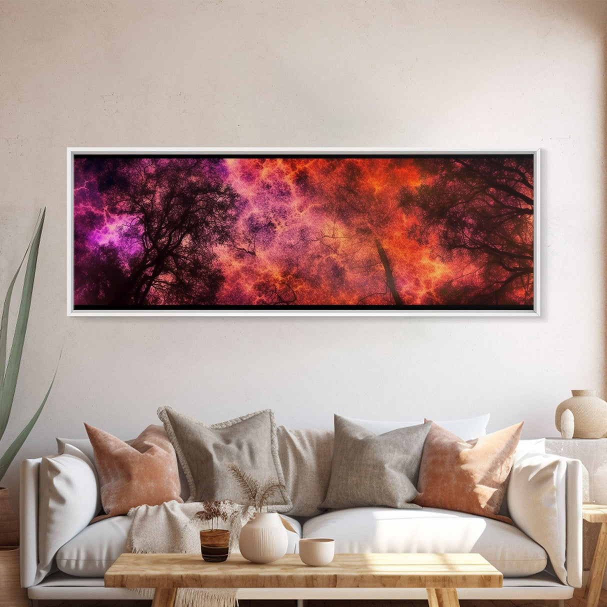 Forest Fire Canvas Art,  Fire Canvas Art,  Large Canvas Print, Woods On Fire Art Print, Purple Forest Art, Panoramic, Wall Art, Canvas Print