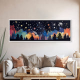 Abstract Forest Art, Dark Forest Art, Autumn Canvas Print, Starry Night Sky, Framed Canvas Print, Panoramic, Wall Art, Canvas Print