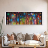 Abstract Forest Art, Woods Wall Art, Forest Art Print, Sparklers, Stars, Colorful Canvas Print, Panoramic, Wall Art, Canvas Print