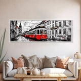 Marker Sketch Wall Art, Streetcar Wall Decor, Bell Tower, Street Art Print, Wall Art Decor, Panoramic, Framed Art, Canvas Print, Landscape