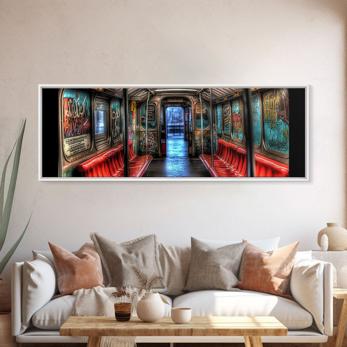 Urban Art Print, Graffiti On Abandoned Subway Train Canvas Print, Wall Decor, Large Framed Canvas Print, Panoramic, Wall Art, Canvas Print