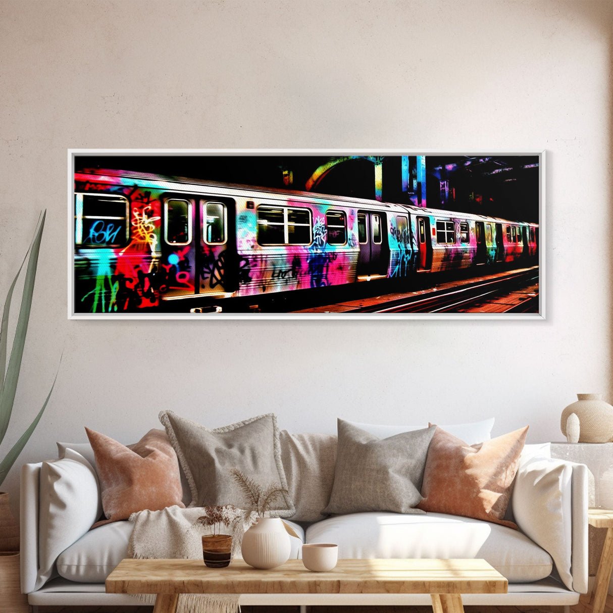 Urban Canvas Art, Graffiti On Abandoned Subway Train, Urban Art, Wall Decor, Large Framed Canvas Print, Panoramic, Wall Art, Canvas Print