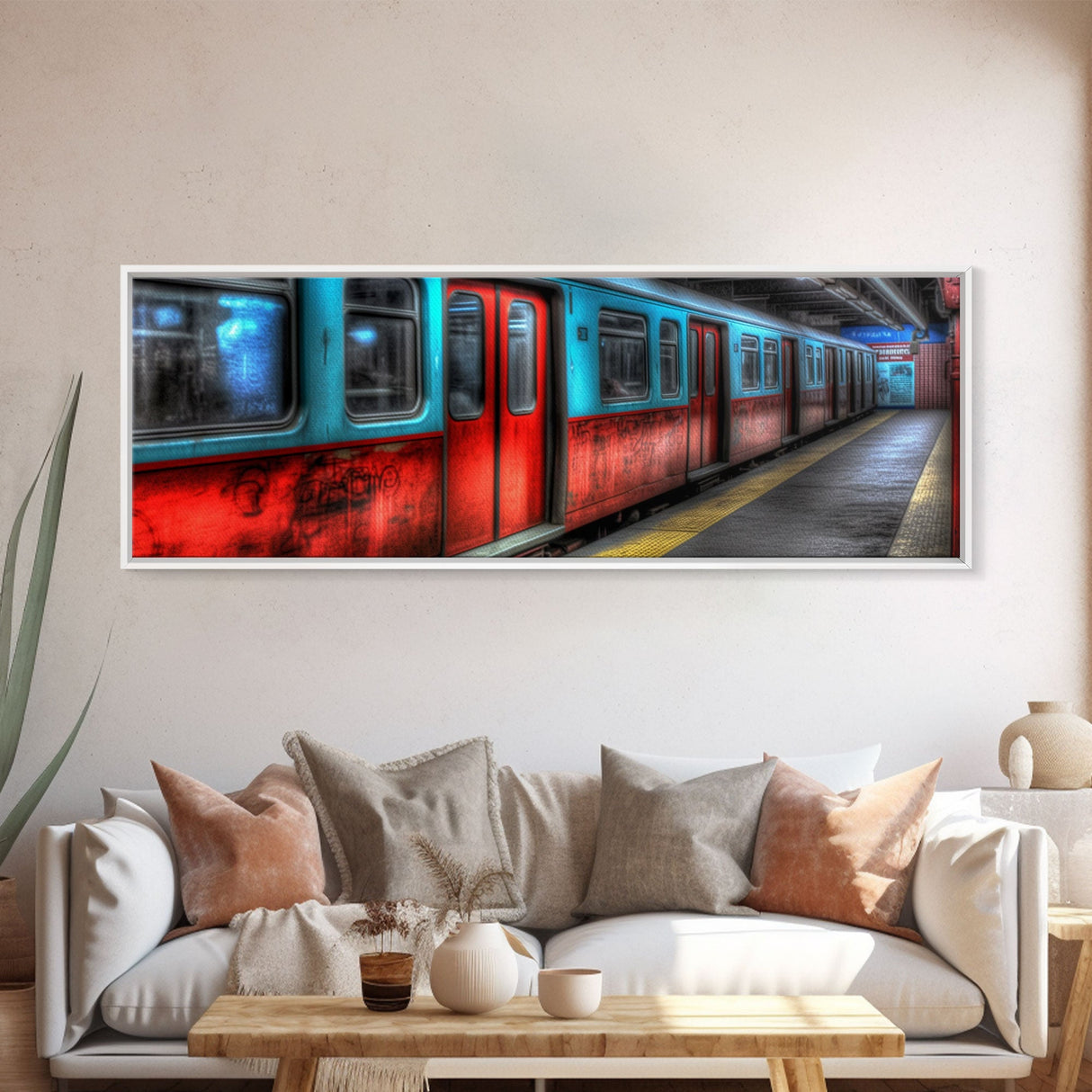 Subway Station Wall Art Print, Subway Train, Urban Wall Art, Wall Decor, Urban Art, Framed Canvas Print, Panoramic, Wall Art, Canvas Print