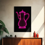 Pink 3D Cofee Pot Wall Art, Kitchen Wall Decor, 3D Art, Neon Lights, Minimalist Print, Wall Decor, Canvas Print, Wall Art, Framed Canvas