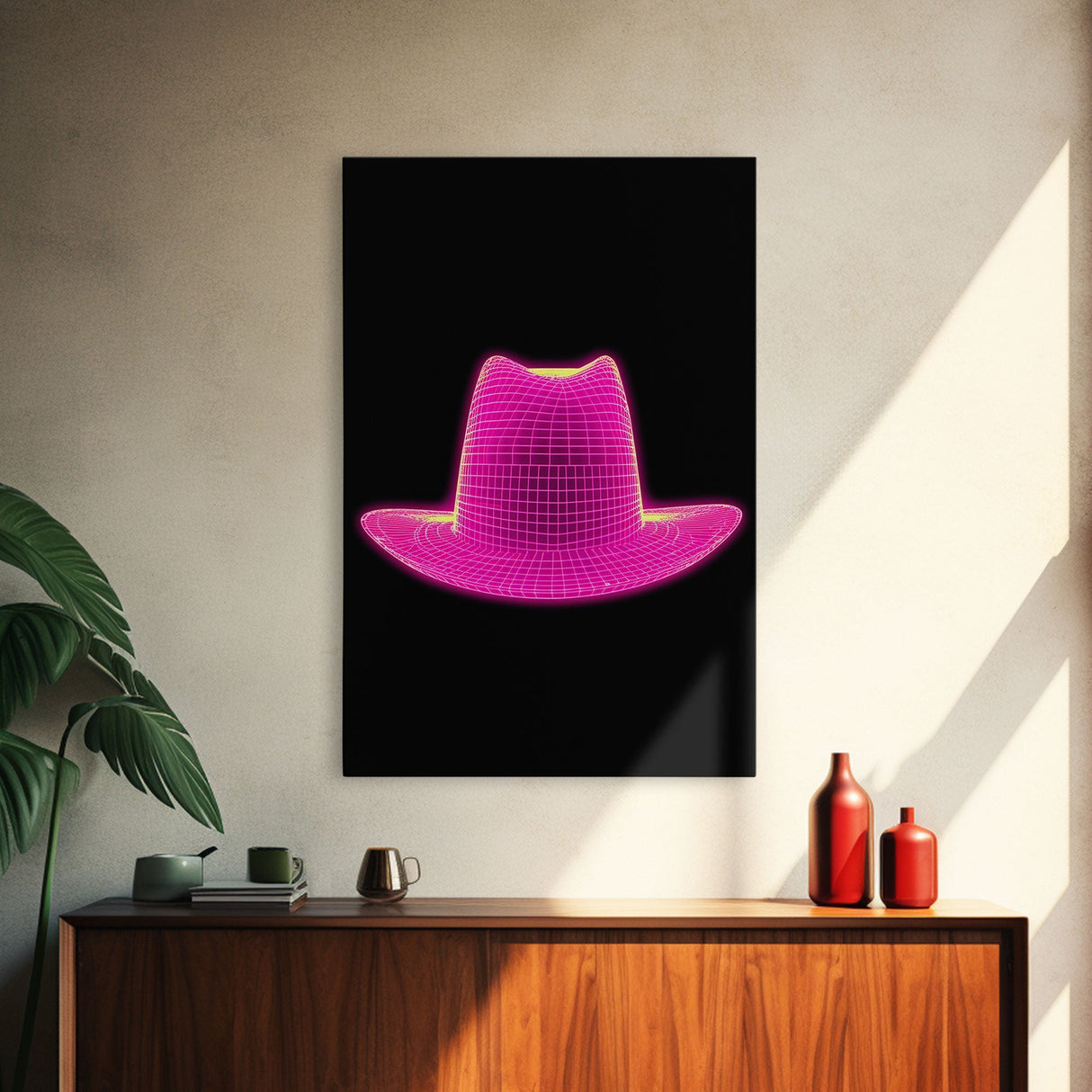 Pink Cowboy Hat Wall Decor, Cowgirl Hat Art Print, Western Art, 3D Art, Minimalist Print, Wall Decor, Canvas Print, Wall Art, Framed Canvas