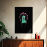 3D Light Bulb Wall Art, Neon Lights Art, Teal, Pink, Minimalist Print, Wall Decor, Canvas Print, Wall Art, Framed Canvas