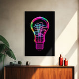 3D Light Bulb Wall Art, Neon Lights Art, Vibrant Art, Minimalist Print, Wall Decor, Canvas Print, Wall Art, Framed Canvas