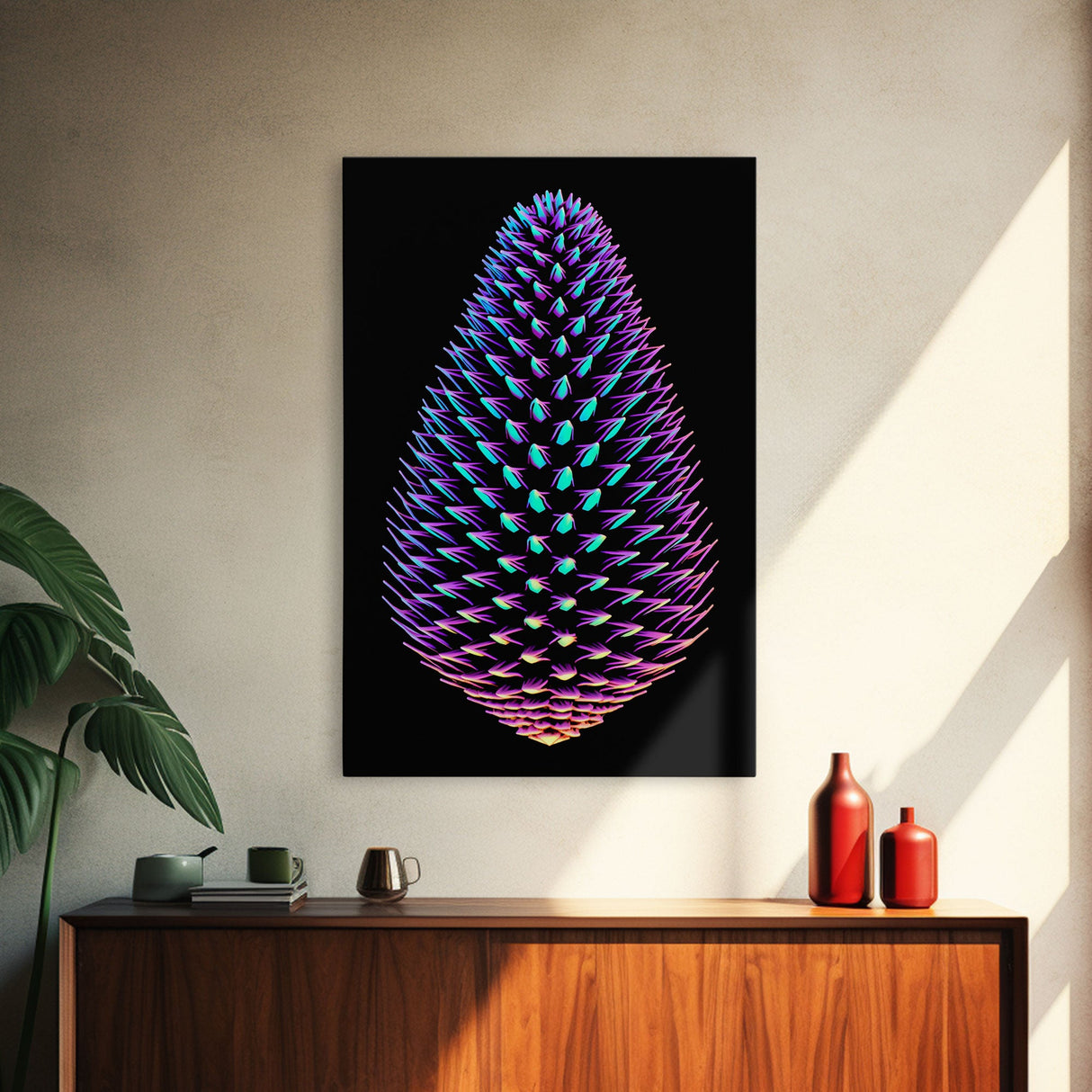 Purple Pine Cone Wall Art, 3D Wall Decor, Nature Art, Minimalist Print, Wall Decor, Canvas Print, Wall Art, Framed Canvas