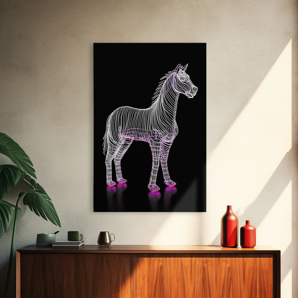 White Horse Wall Decor, Line Art,  Animal Wall Art, 3D Wall Art, Minimalist Print, Wall Decor, Canvas Print, Wall Art, Framed Canvas