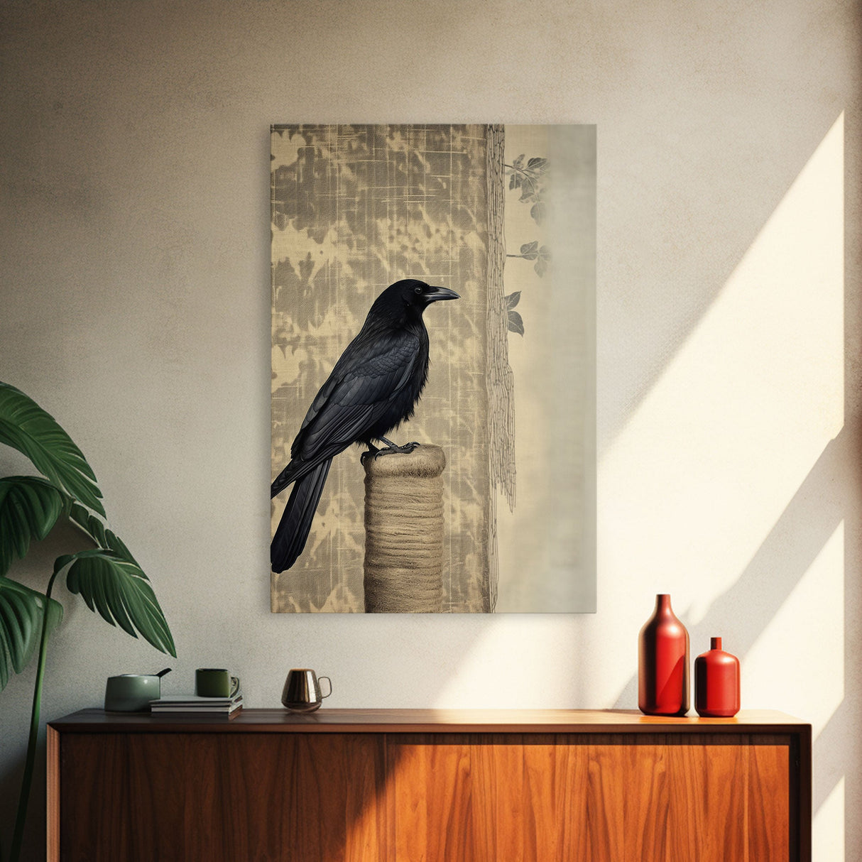 Black Bird Wall Art, Crow Wall Decor, Animal Wall Art, Nature Print, Modern Print, Wall Decor, Canvas Print, Wall Art, Framed Canvas