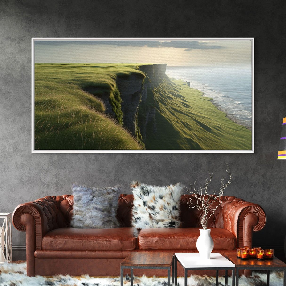 Grassy Cliff Wall Decor, Ocean Wall Art, Nature Wall Decor, Large Wall Art, Panoramic Wall Decor, Canvas Print, Wall Art, Framed Canvas Art