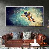 Astronaut In Space Wall Decor, Galaxy Wall Art, Outer Space Wall Art, Panoramic Wall Decor, Canvas Print, Wall Art, Framed Canvas Art