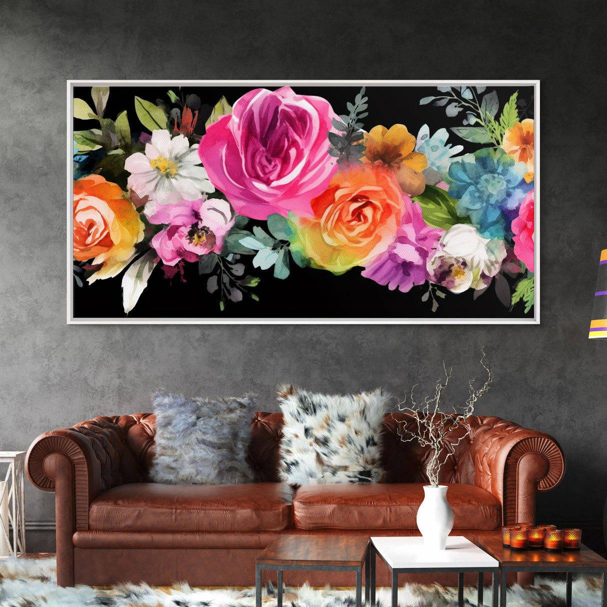 Abstract Flower Wall Decor, Floral Wall Art, Nature Wall Decor, Panoramic Wall Decor, Canvas Print, Wall Art, Framed Canvas Art