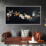 Cherry Blossoms Wall Decor, Floral Wall Art, White Flowers Wall Art, Panoramic Wall Decor, Canvas Print, Wall Art, Framed Canvas Art