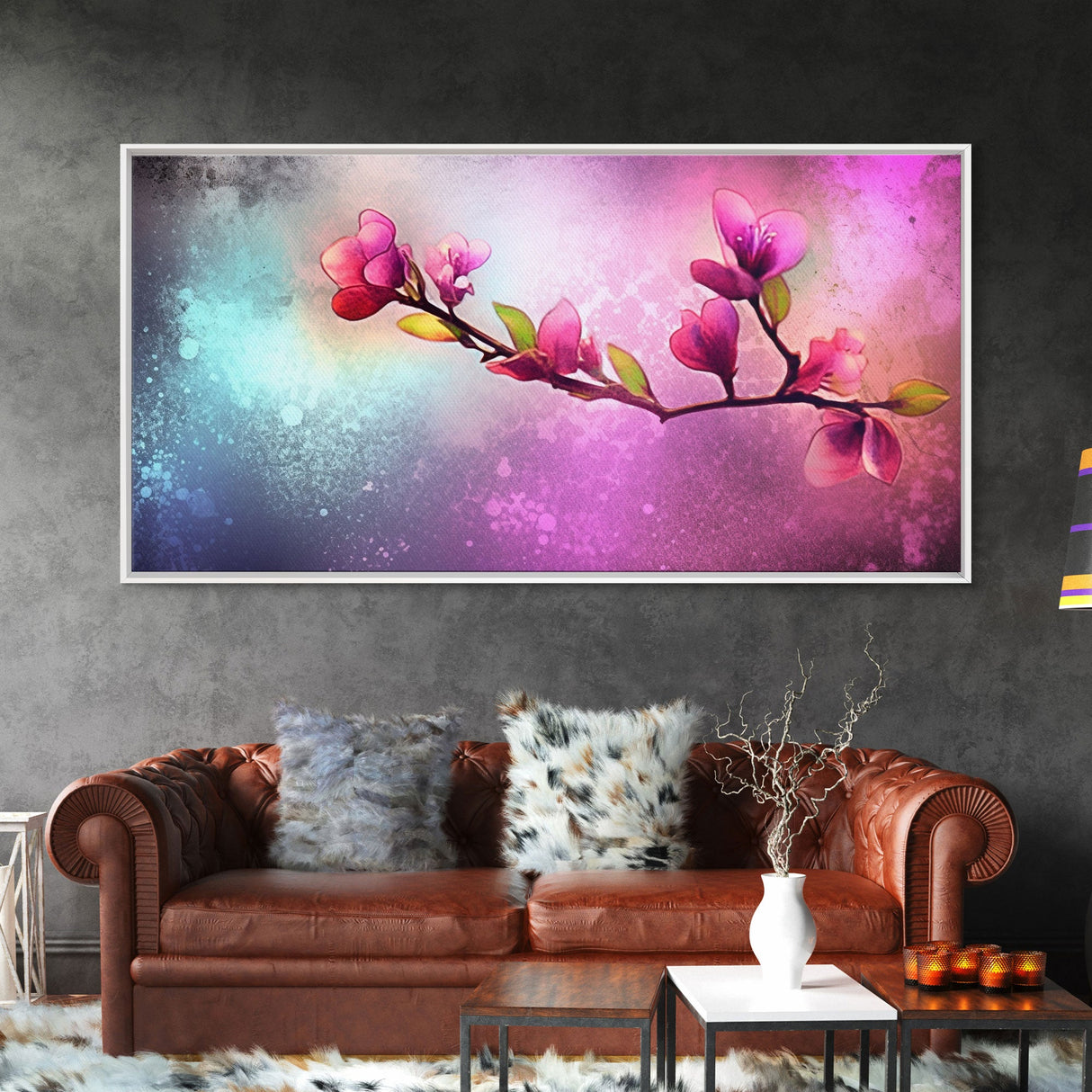 Cherry Blossoms Wall Art, Spring Flowers Wall Decor, Floral Wall Art, Panoramic Wall Decor, Canvas Print, Wall Art, Framed Canvas Art