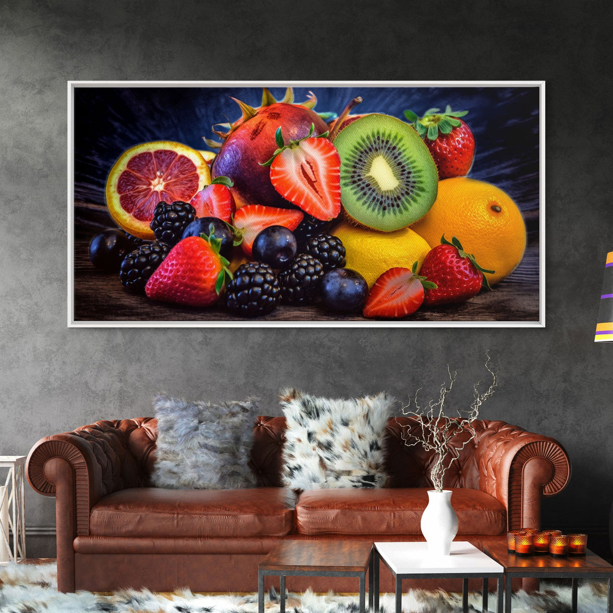 Fruits Wall Art, Food Art, Berries, Kiwi, Orange, Kitchen Wall Decor, Panoramic Wall Decor, Canvas Print, Wall Art, Framed Canvas Art