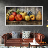 Fruits Wall Art, Food Art, Pineapple, Apples, Orange, Kitchen Wall Decor, Panoramic Wall Decor, Canvas Print, Wall Art, Framed Canvas Art