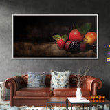 Fruits Wall Art, Food Art, Strawberries, Peach, Kitchen Wall Decor, Panoramic Wall Decor, Canvas Print, Wall Art, Framed Canvas Art