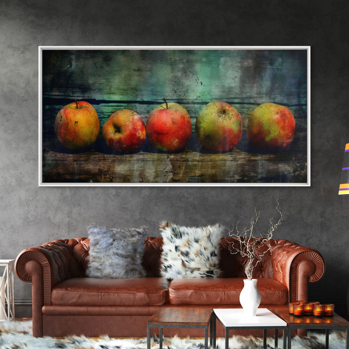 Apples Wall Art, Food Wall Decor, Grunge Wall Decor, Kitchen Wall Art, Panoramic Wall Decor, Canvas Print, Wall Art, Framed Canvas Art