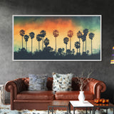 Palm Trees Wall Decor, Tropical Wall Art, Sunset Abstract Art, Panoramic Wall Decor, Canvas Print, Wall Art, Framed Canvas Art