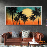 Sunset Wall Decor, Palm Trees Wall Art, Tropical Wall Art, Orange, Panoramic Wall Decor, Canvas Print, Wall Art, Framed Canvas Art