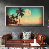 Sunset Over Beach Wall Decor, Tropical Wall Art, Palm Trees Art, Panoramic Wall Decor, Canvas Print, Wall Art, Framed Canvas Art