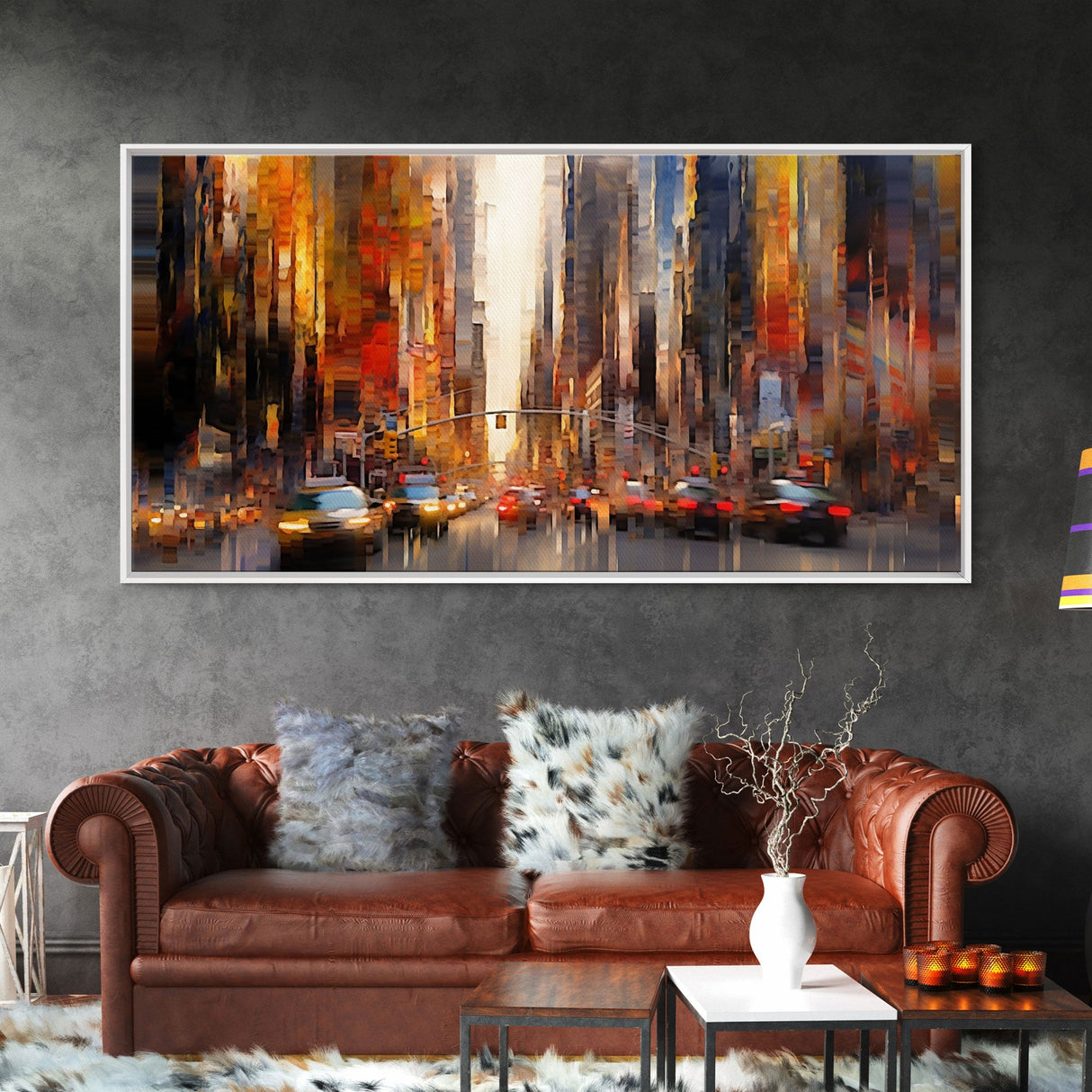 Abstract Cityscape Wall Art, City Wall Decor, Urban Art, Traffic Wall Art, Panoramic Wall Decor, Canvas Print, Wall Art, Framed Canvas Art