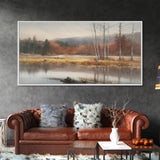 Autumn Landscape Wall Decor, Creek Wall Art, Nature Painting Wall Decor, Panoramic Wall Decor, Canvas Print, Wall Art, Framed Canvas Art