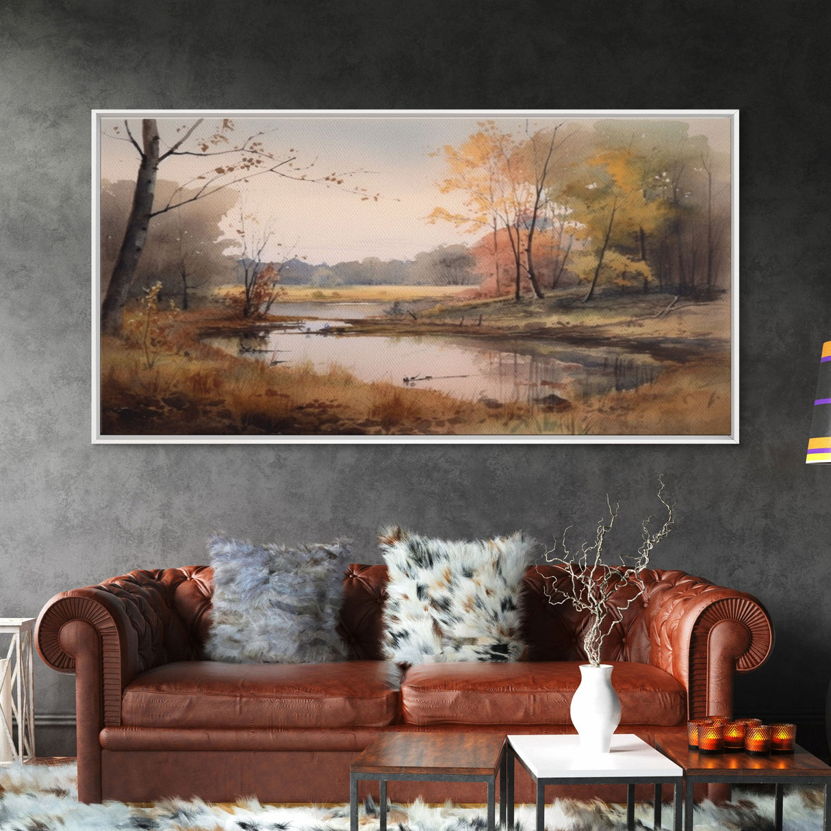 Lake Wall Decor, Autumn Landscape Wall Art, Nature Painting Wall Decor, Panoramic Wall Decor, Canvas Print, Wall Art, Framed Canvas Art