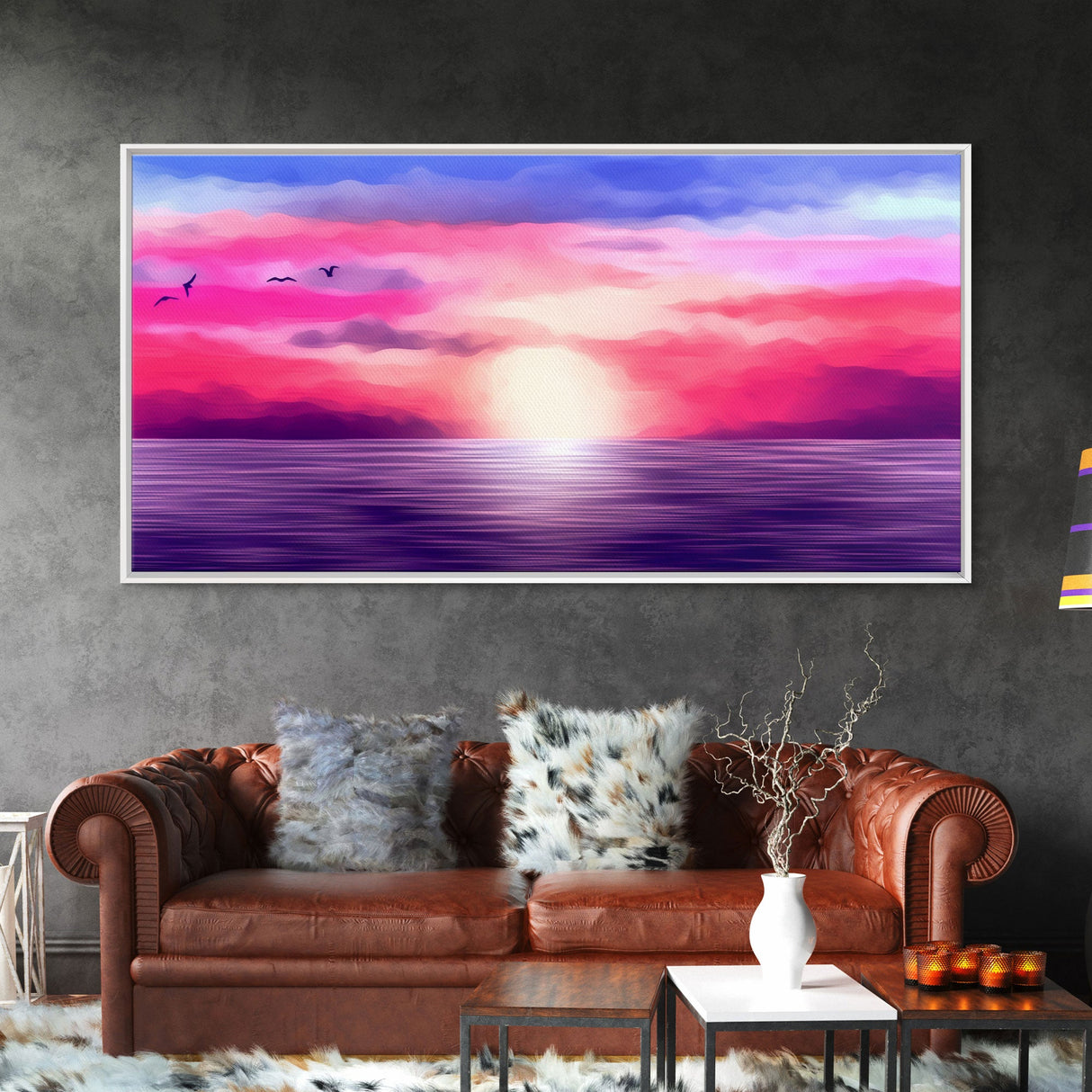 Ocean Sunset Wall Decor, Purple Sunset, Seascape Art, Nature Wall Decor, Panoramic Wall Decor, Canvas Print, Wall Art, Framed Canvas Art