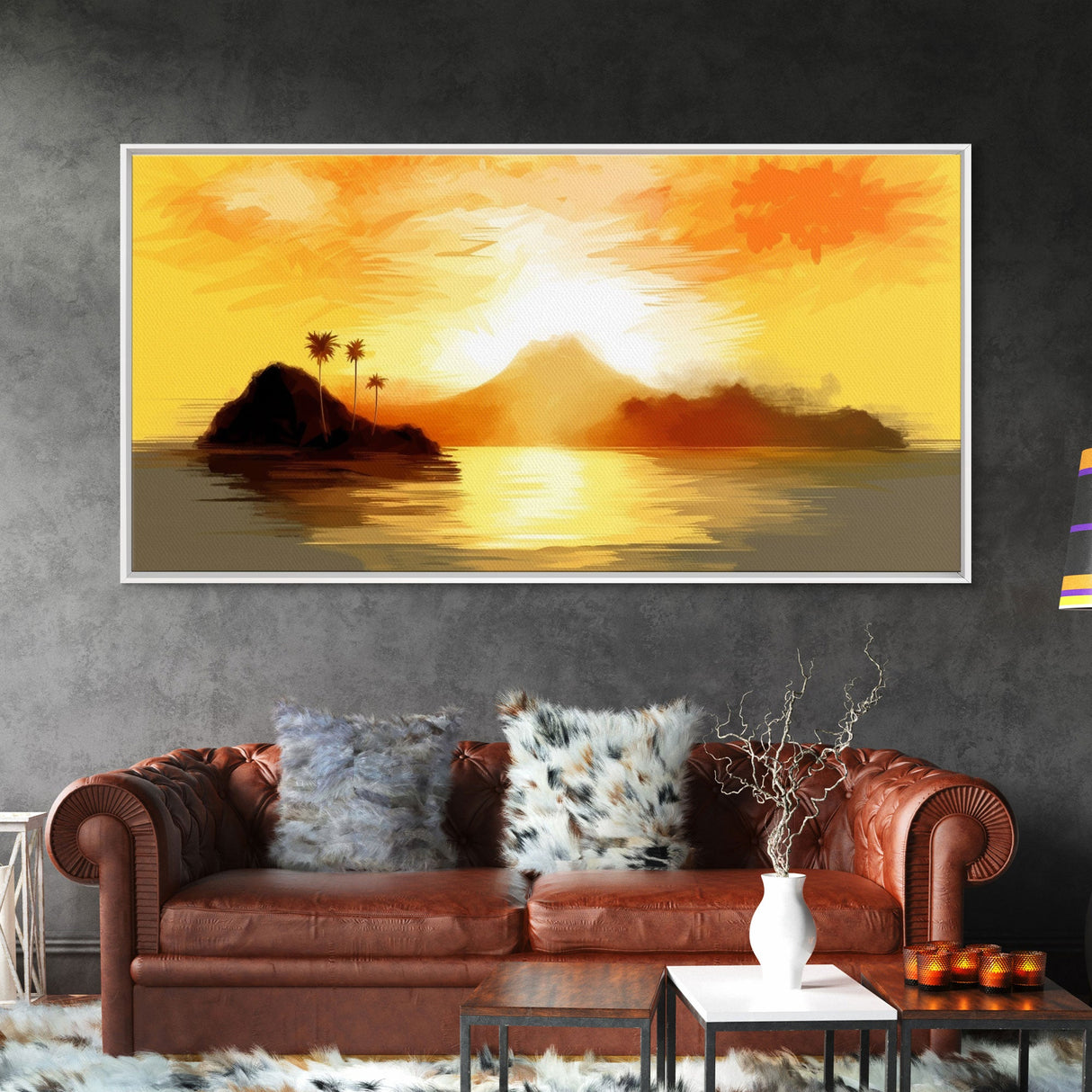 Island Seascape Wall Art, Sunset Wall Decor, Ocean Art, Nature Wall Art, Panoramic Wall Decor, Canvas Print, Wall Art, Framed Canvas Art