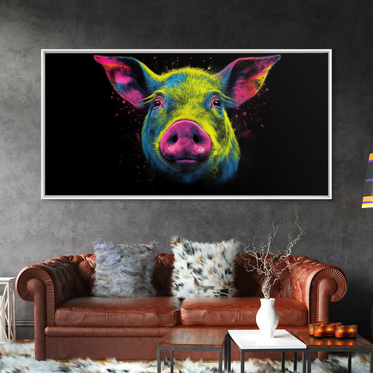 Pig Wall Art, Animal Wall Art, Nature Art, Farmhouse Art, Minimalist Art, Panoramic Wall Decor, Canvas Print, Wall Art, Framed Canvas Art