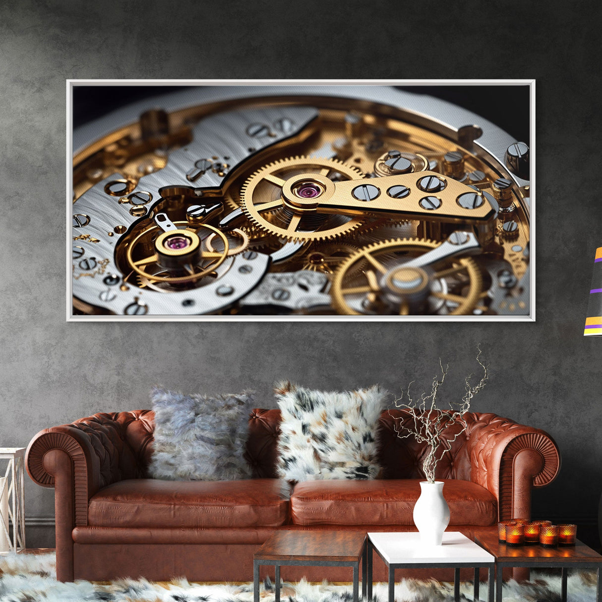 Clock Wall Decor, Watch Mechanism Wall Art, Watch Gears Wall Art, Panoramic Wall Decor, Canvas Print, Wall Art, Framed Canvas Art