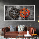 Gears Wall Art, Mechanical Design Wall Decor, Steampunk Art, Red Black, Panoramic Wall Decor, Canvas Print, Wall Art, Framed Canvas Art