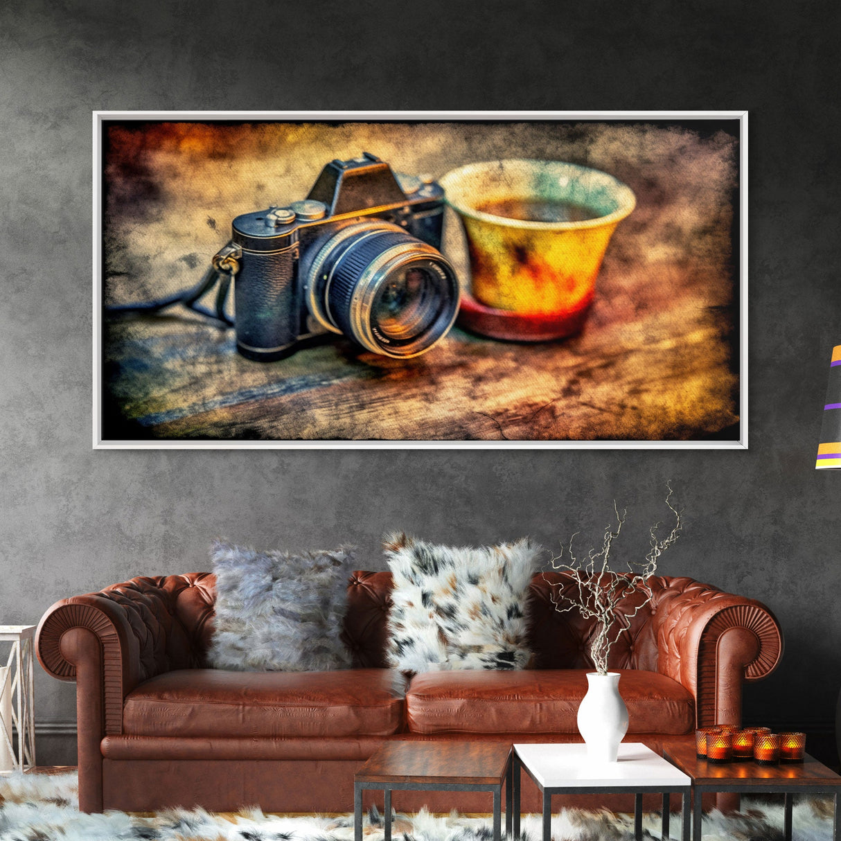 Retro Camera Wall Decor, Film Camera Wall Art, Grunge Art, Photography Art, Panoramic Wall Decor, Canvas Print, Wall Art, Framed Canvas Art