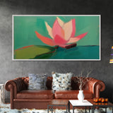 Pink Water Lily Wall Art, Pink Flower, Nature Wall Decor, Oil Painting, Panoramic Wall Decor, Canvas Print, Wall Art, Framed Canvas Art