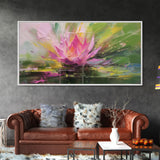 Oil Painting Pink Flower, Pink Water Lily Wall Art, Nature Wall Decor, Panoramic Wall Decor, Canvas Print, Wall Art, Framed Canvas Art