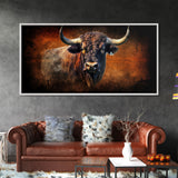 Bull Wall Decor, Animal Wall Art, Western Wall Art, Nature Wall Decor, Panoramic Wall Decor, Canvas Print, Wall Art, Framed Canvas Art