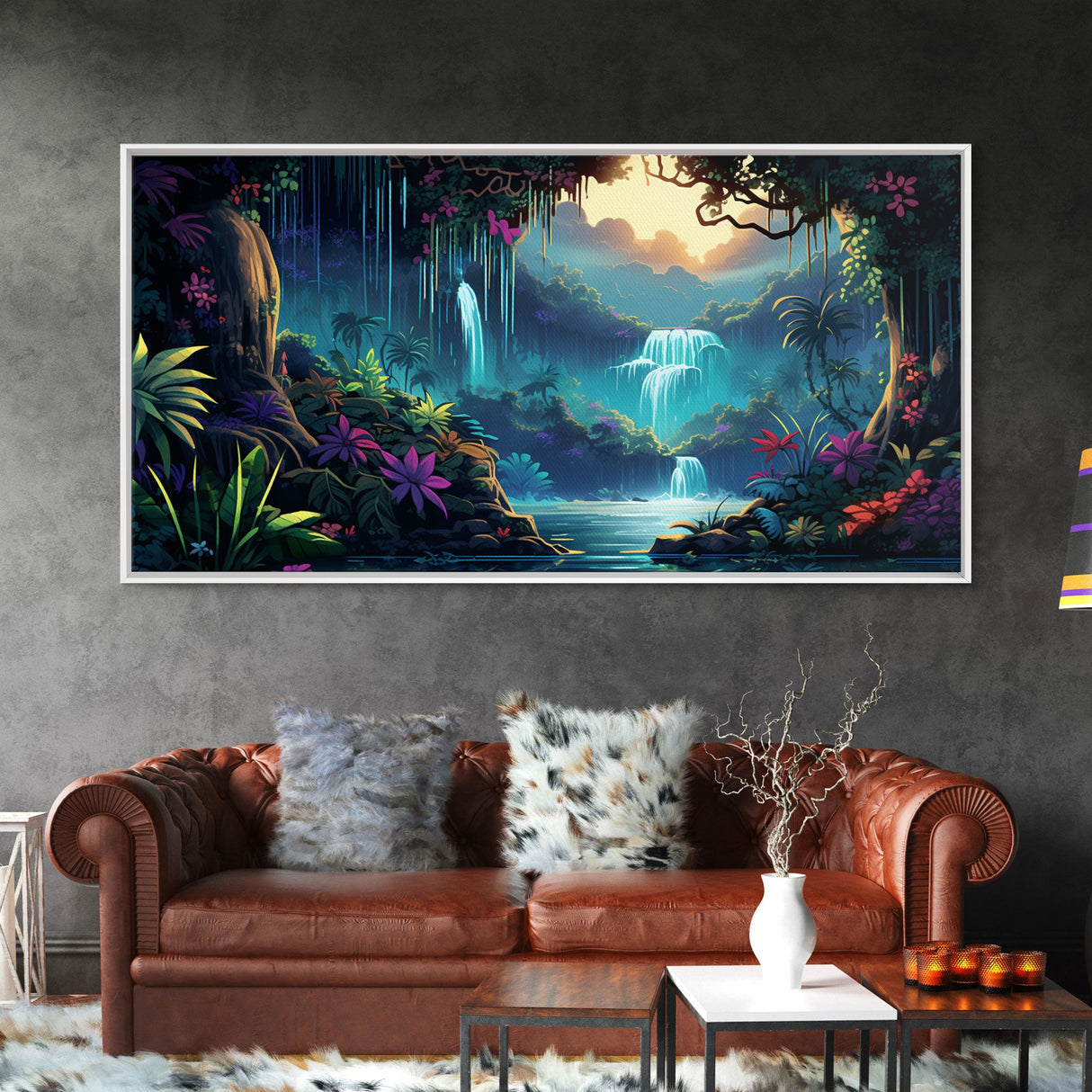 Fantasy Forest Wall Art, Waterfalls, Forest Wall Art, Trees Wall Print, Panoramic Art, Wall Art, Canvas Art, Landscape Art, Gaming Wall Art