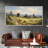 Countryside Painting, Sheep Wall Art, Farm Animals, Farm Art, Panoramic Art, Wall Art, Canvas Art, Landscape Art, Farmhouse Wall Art